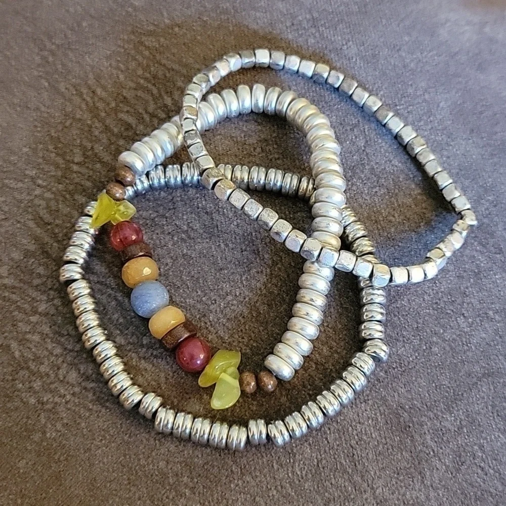 3/$30 Set of Three Men's Acrylic Rainbow Beaded Stretch Bracelets